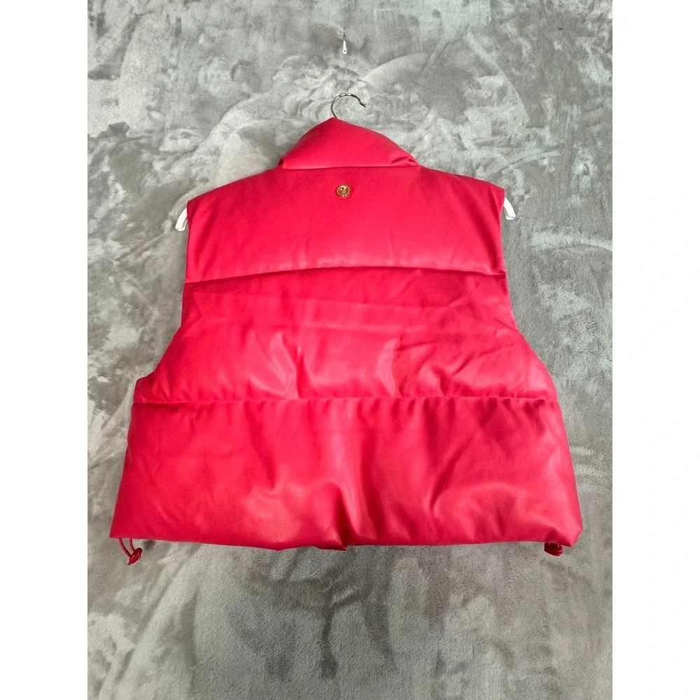 Simply Southern Kids Puffer Vest Pink Faux Leather Collared Button Front‎ Size L